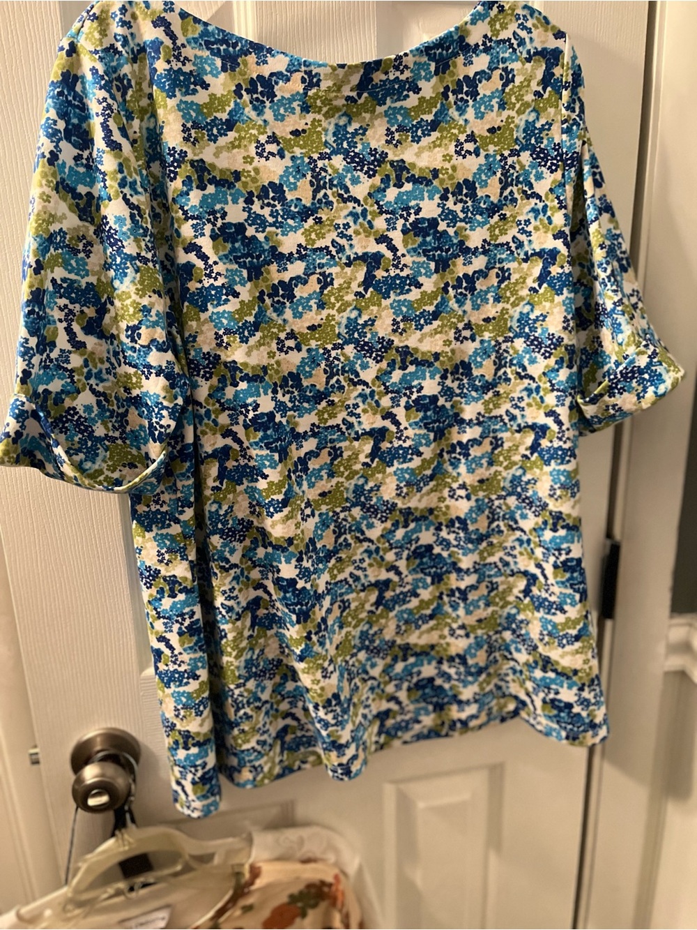 Style & Co. Blue, Green & White Short Sleeve Printed Tee